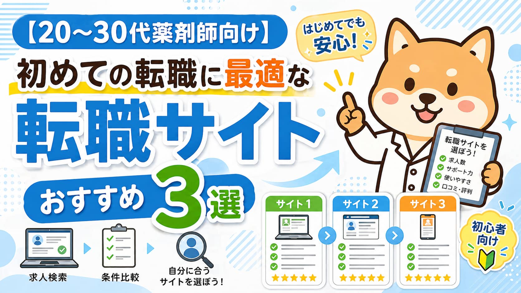 【20～30代薬剤師向け】初めての転職に最適な転職サイトおすすめ３選アイキャッチ画像