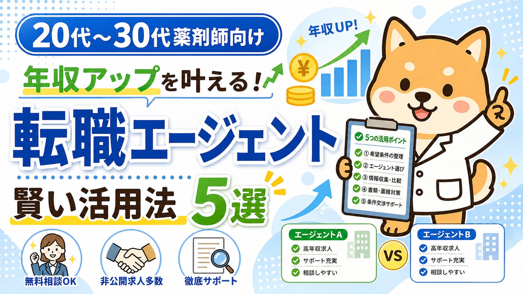 20代～30代薬剤師が年収アップを叶える！転職エージェント賢い活用法5選アイキャッチ画像