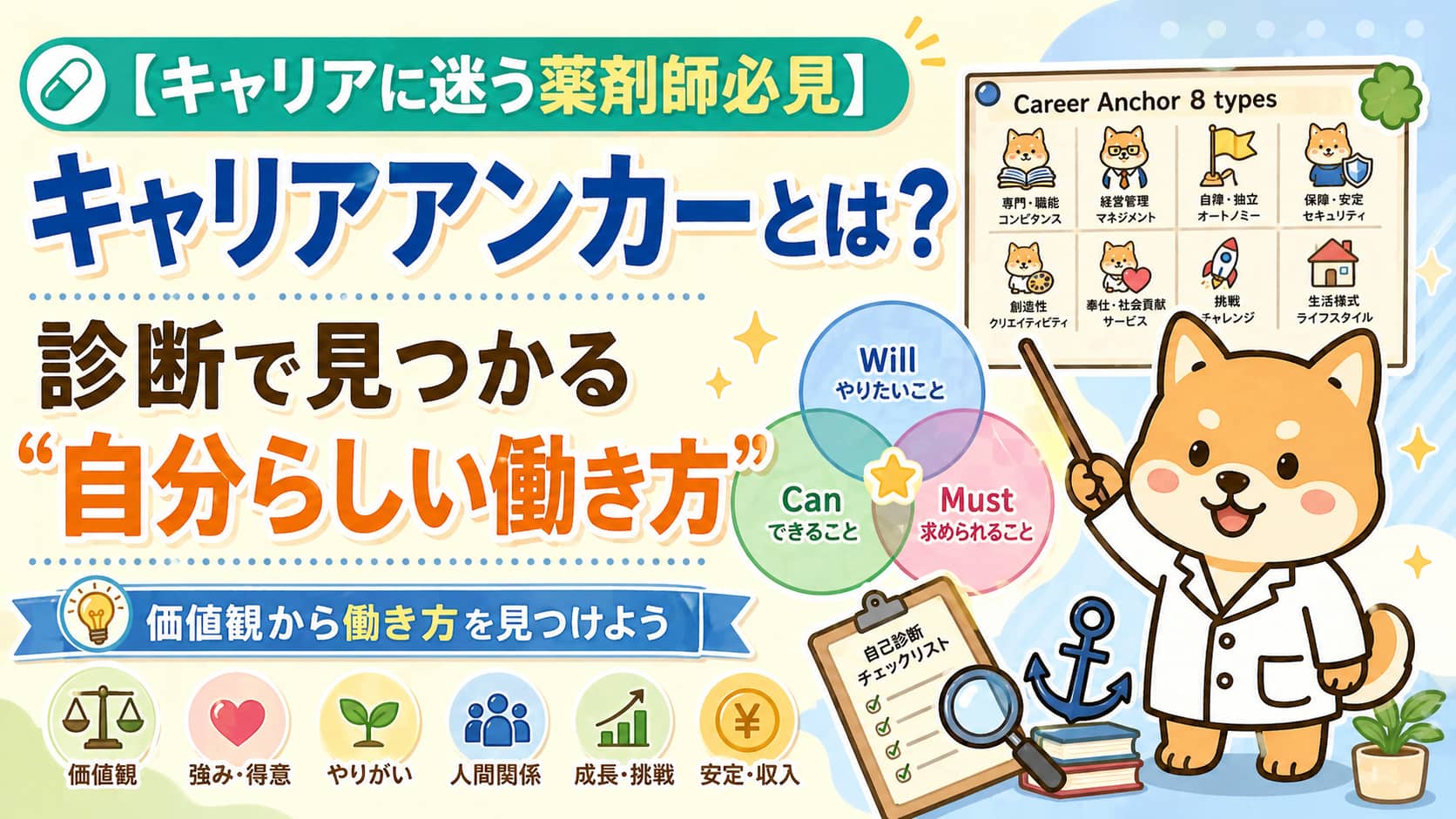 【キャリアに迷う薬剤師必見】キャリアアンカーとは？診断で見つかる“自分らしい働き方”アイキャッチ画像