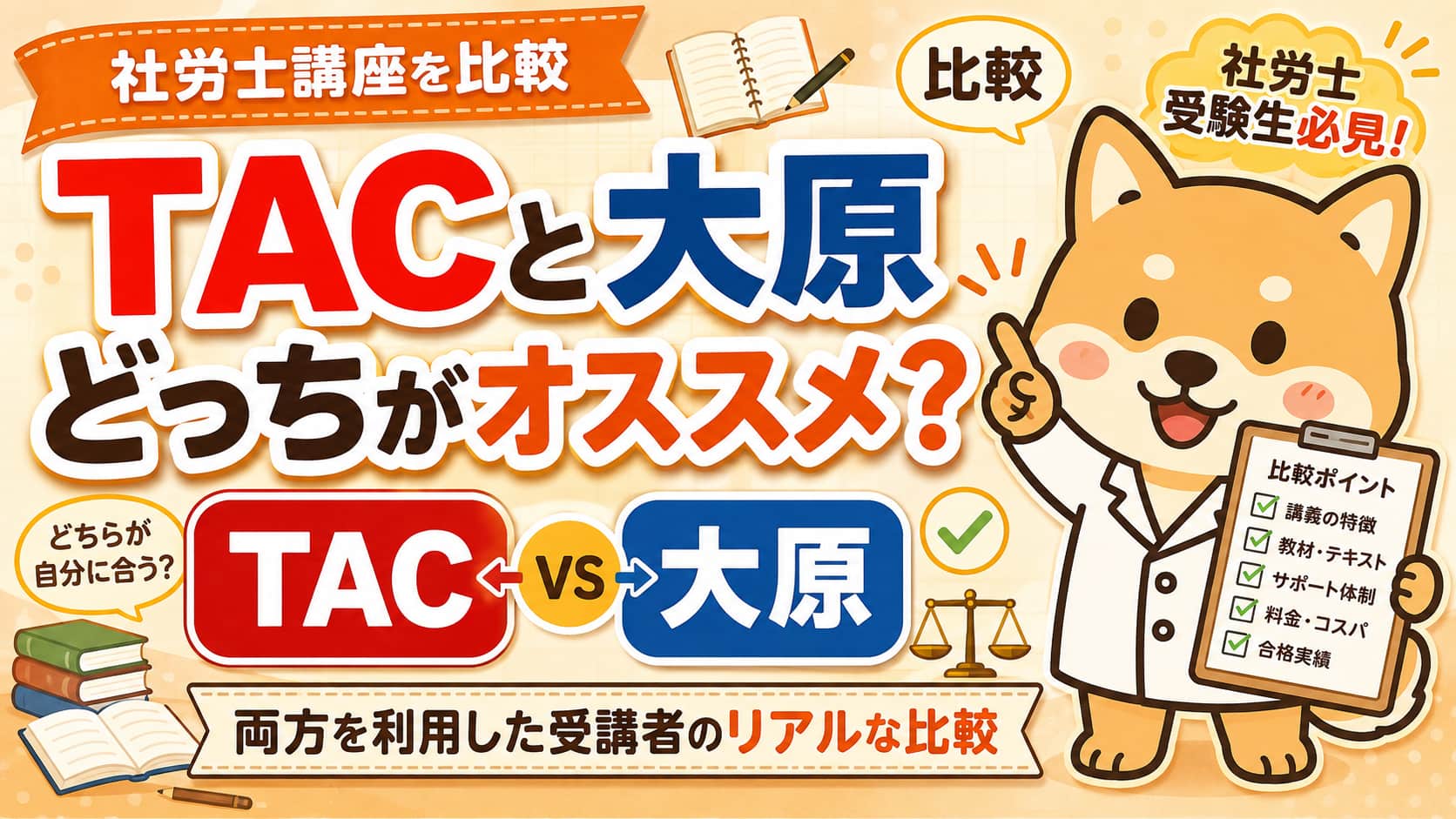 【社労士講座はTACと大原どっちがオススメ？】両方を利用した受講者のリアルな比較