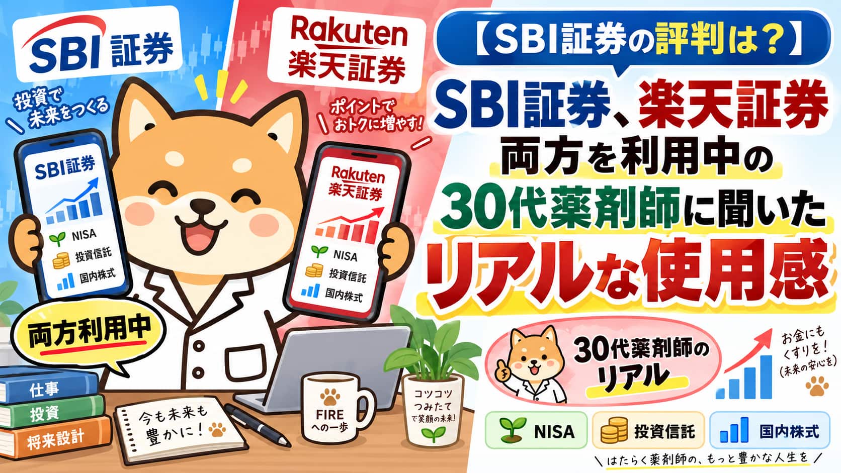 【SBI証券の評判は？】SBI証券、楽天証券両方を利用中の30代薬剤師に聞いたリアルな使用感
